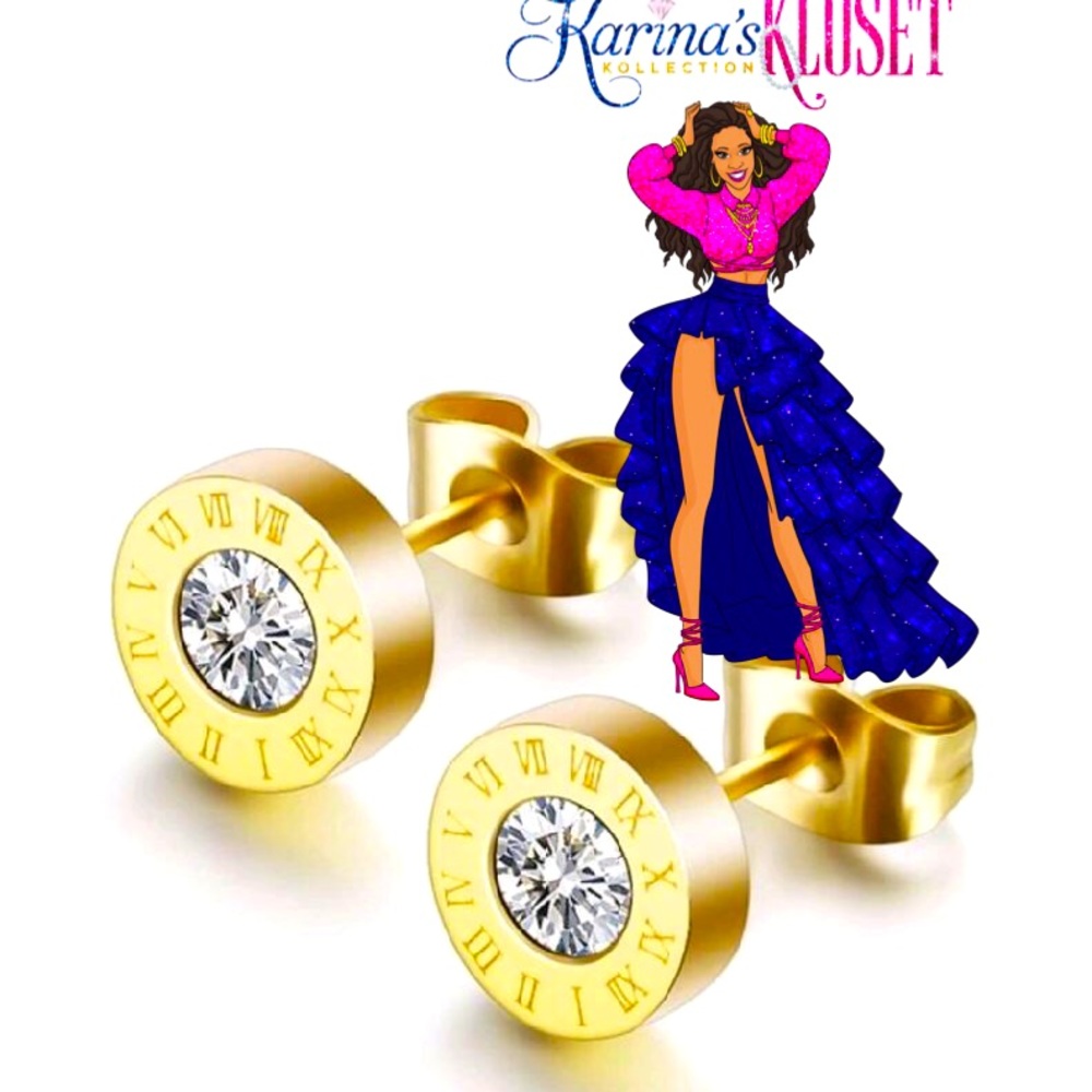 🎀 Swarovski & Gold Roman Numeral Stud Earrings 🎀, Stainless Steel Studs
